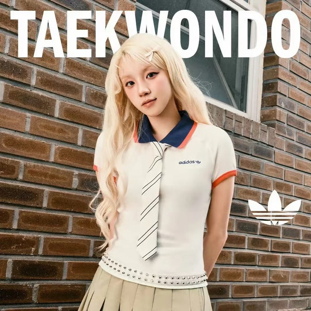 Adidas Women Polo Shirt in White with Red and Navy Accents